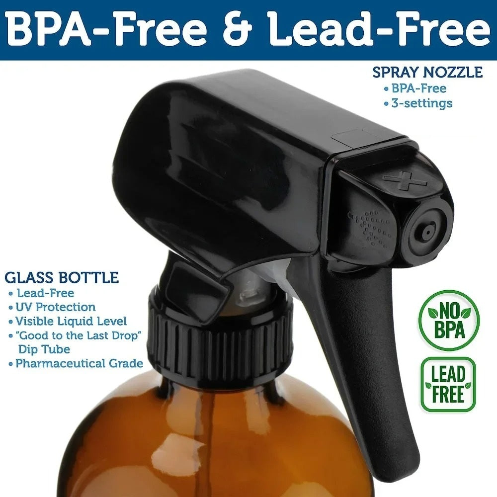 Amber Glass Refillable Spray Bottles – 2-Pack (250 ml / 500 ml)