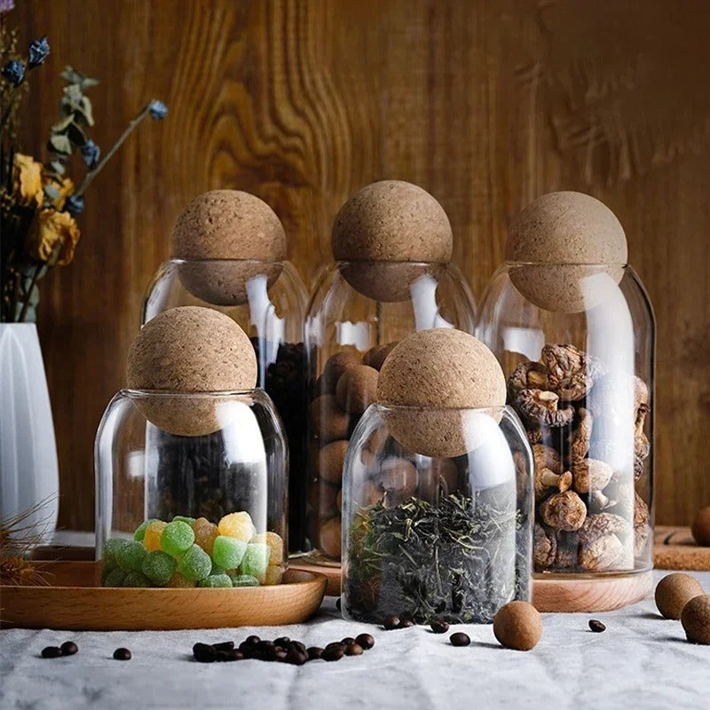 Transparent Glass Storage Jars with Cork Lids