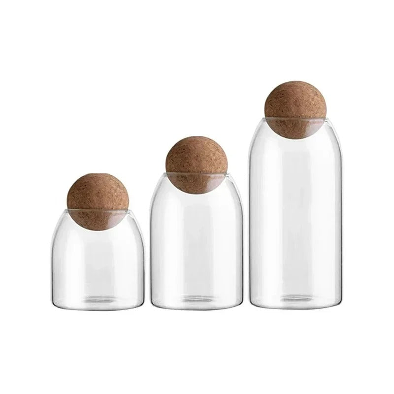 Transparent Glass Storage Jars with Cork Lids