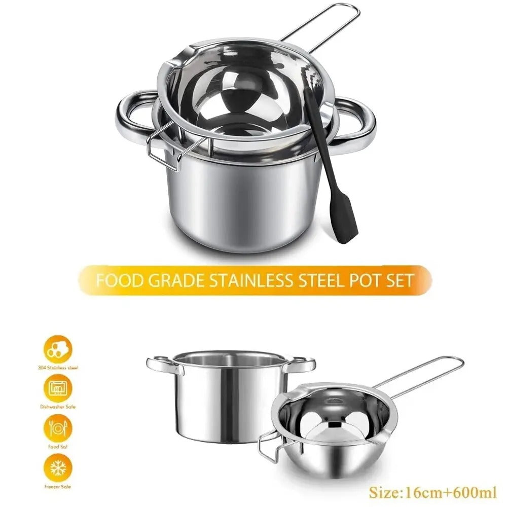 Double Boiler Set - Stainless Steel Melting Pot with Silicone Spatula