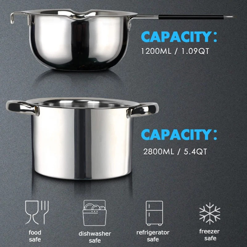 Double Boiler Set - Stainless Steel Melting Pot with Silicone Spatula