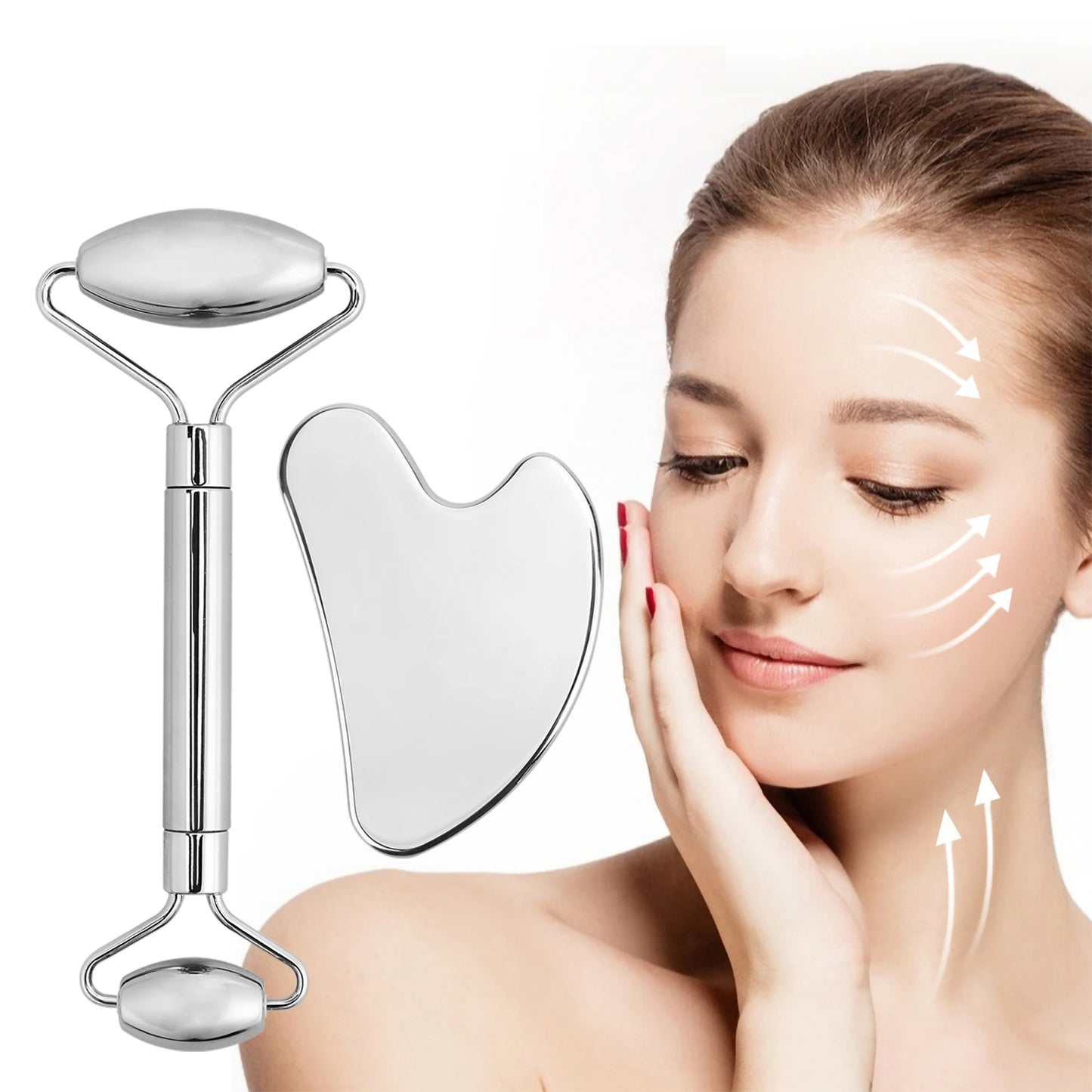 Stainless Steel Facial Roller and Contouring Gua Sha