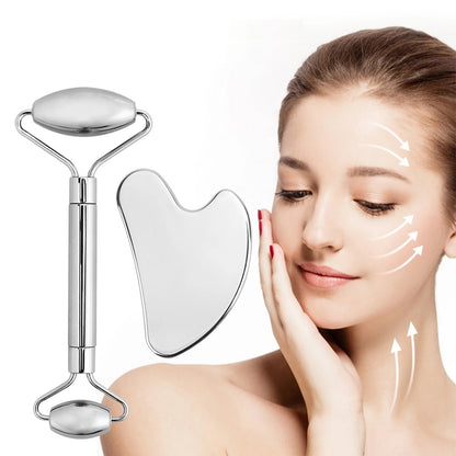 Stainless Steel Facial Roller and Contouring Gua Sha