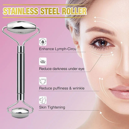 Stainless Steel Facial Roller and Contouring Gua Sha