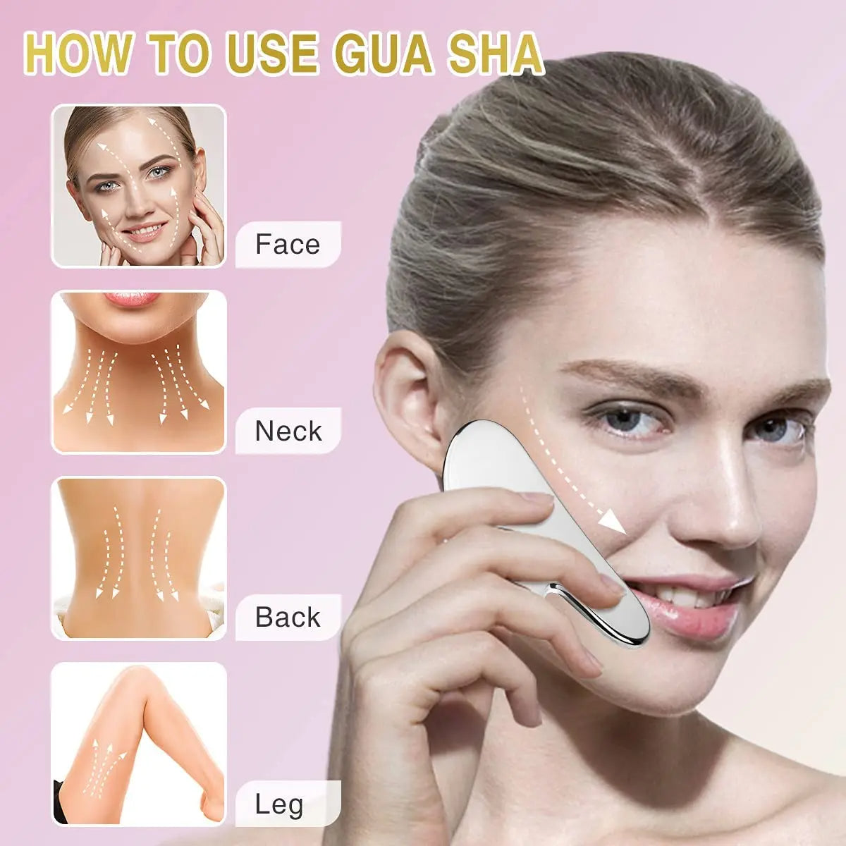 Stainless Steel Facial Roller and Contouring Gua Sha